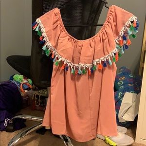 off the shoulder tassel shirt